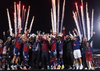 Nov 9, 2024; Frisco, Texas, USA; North Texas SC celebrates winning the championship against Philadelphia Union II at the MLS Next Pro Championship at Toyota Stadium. Mandatory Credit: Joaquin Torre-Imagn Images