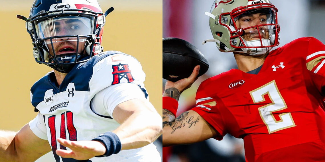 Quarterbacks Nolan Henderson (left) of the Houston Roughnecks and Matt Corral (right) of the Birmingham Stallions will be players to watch. Photo credit: UFL.
