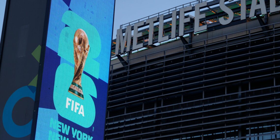 Signs promoting the FIFA World Cup Final coming to MetLife Stadium in East Rutherford, NJ on Wednesday Feb. 7, 2024. The World Cup is held every four years and the 2026 World Cup Final match will be played at MetLife Stadium. Tariq Zehawi/NorthJersey.com / USA TODAY NETWORK