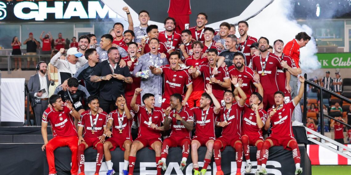 Toluca FC lifts the Leagues Cup 2026 trophy with 2-0 win over C.F. Monterrey at Shell Energy Stadium in Houston